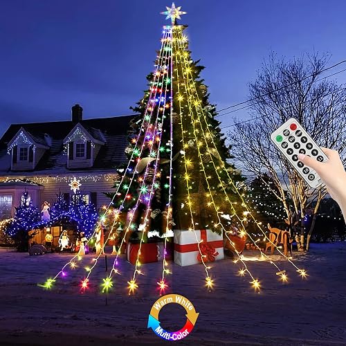 Qulist Christmas Decorations, Outdoor Christmas Lights, 320 LED Outdoor Christmas Tree String Lights with 12" Star Toppers [8 Modes& Waterproof]