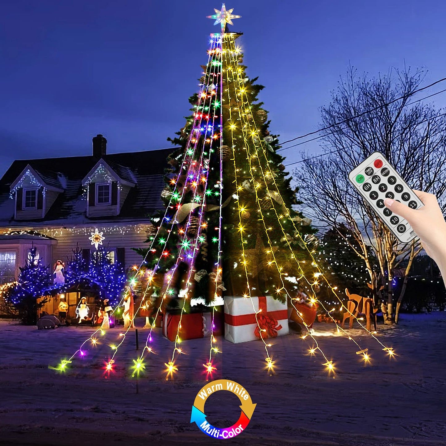 Qulist Christmas Decorations, Outdoor Christmas Lights, 320 LED Outdoor Christmas Tree String Lights with 12" Star Toppers [8 Modes& Waterproof]