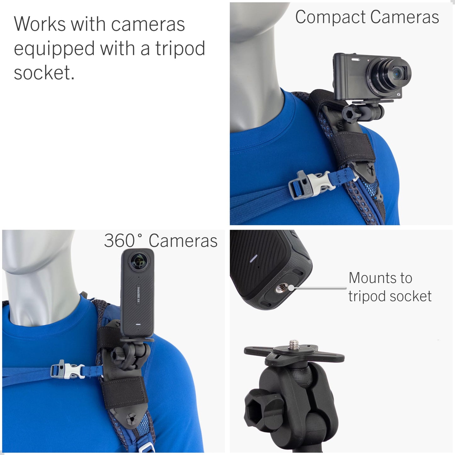 STUNTMAN Pack Mount High-Stability - Backpack Shoulder Strap Mount for Action Cameras with a Tripod Socket - fits Insta360 (X4, X3, X2, ONE RS 1-Inch