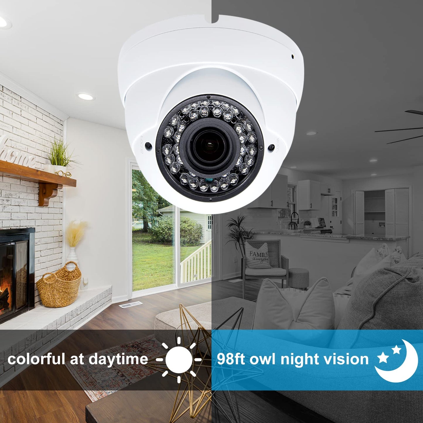 Anpviz Analog CCTV Camera 1080P HD 4-in-1(TVI/AHD/CVI/960H CVBS), 4X Manual Focus/Zoom Analog Camera 2.8-12mm Varifocal Lens, 36 IR-LEDs Dome Turret