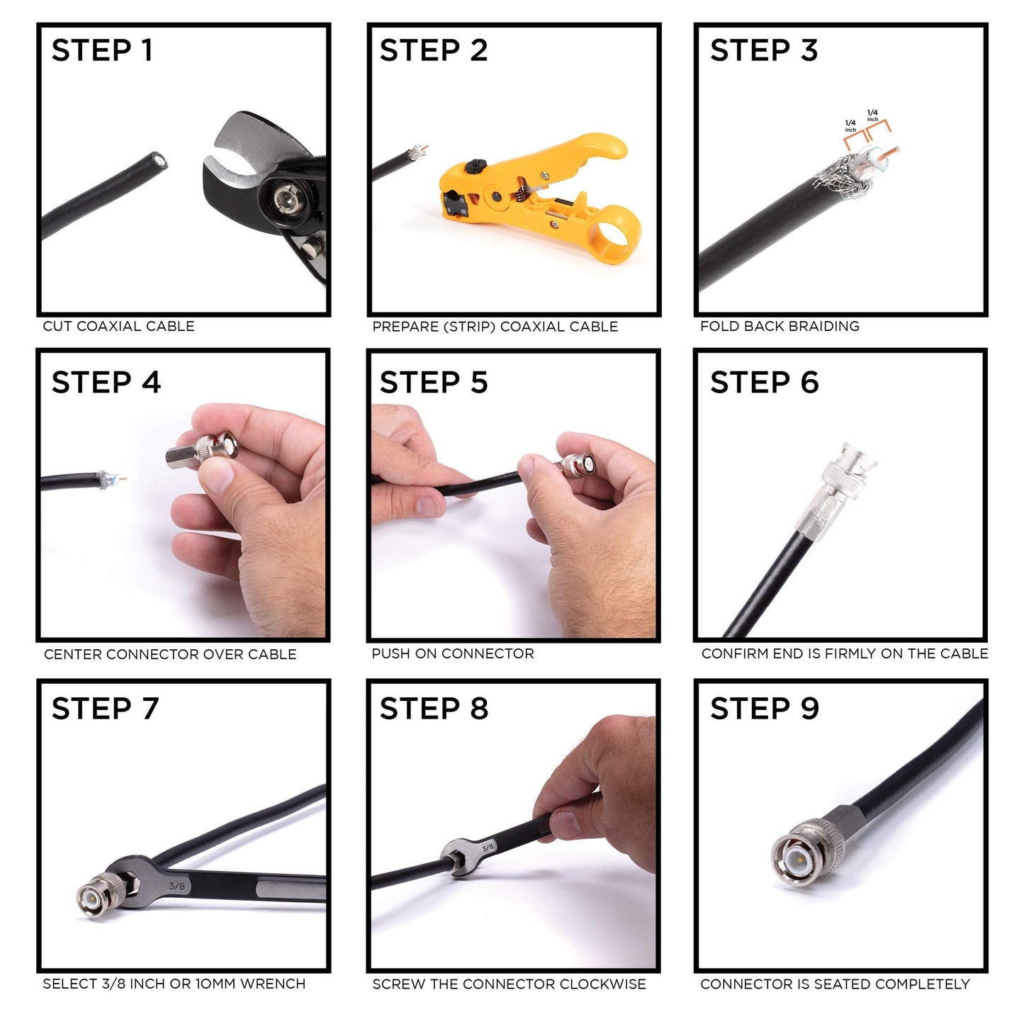 THE CIMPLE CO Screw-On BNC Connectors RG6 - Male Twist-On Coaxial Cable Ends - RG6 Coax Ends for SDI, HD-SDI, CCTV Security Camera Cable - Pack of 10