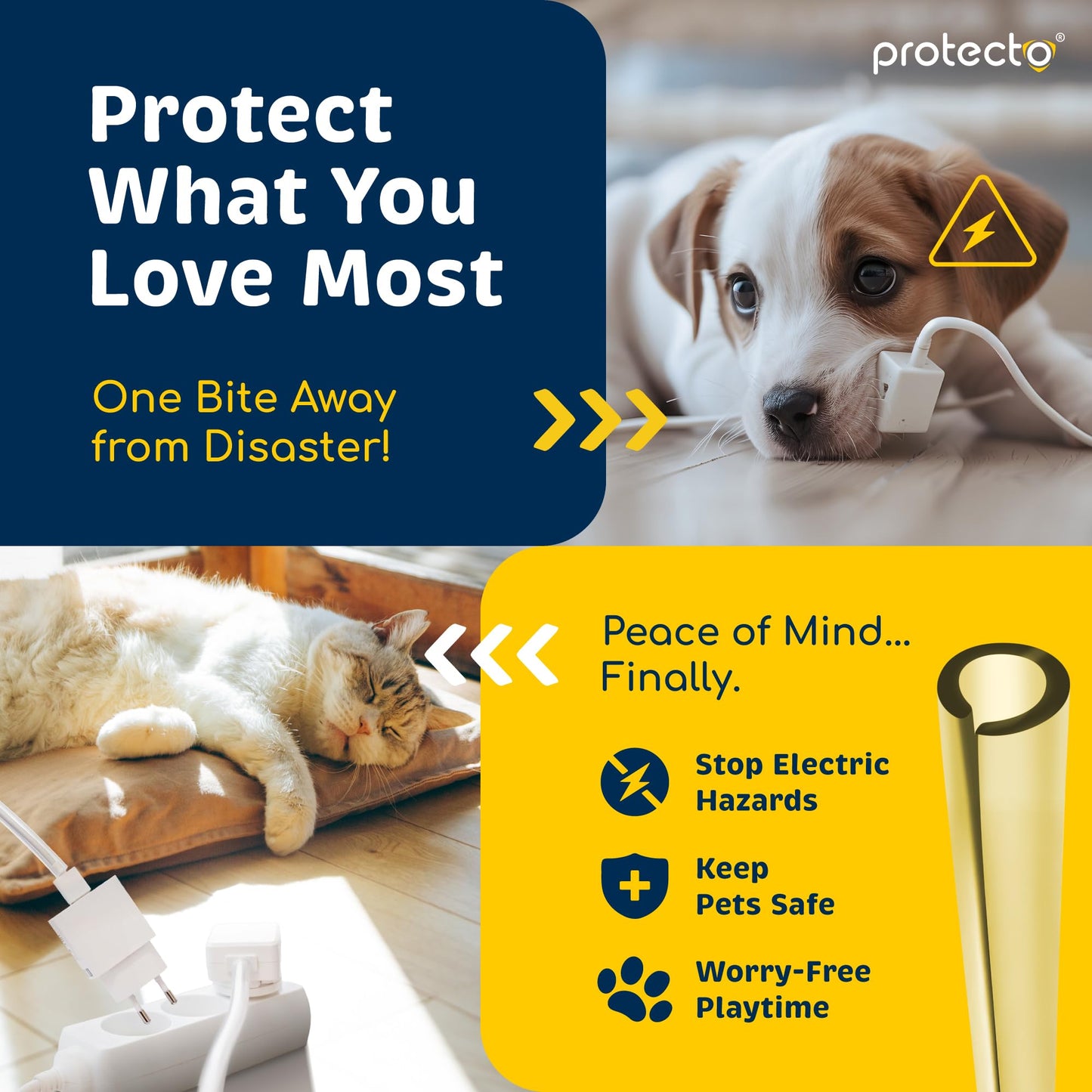 PROTECTO Heavy Duty Cord Protectors from Pets No Chew Solution, 10ft Easy to Use Dog & Cat Cord Protector, Clear & Odorless Critter Cord Covers