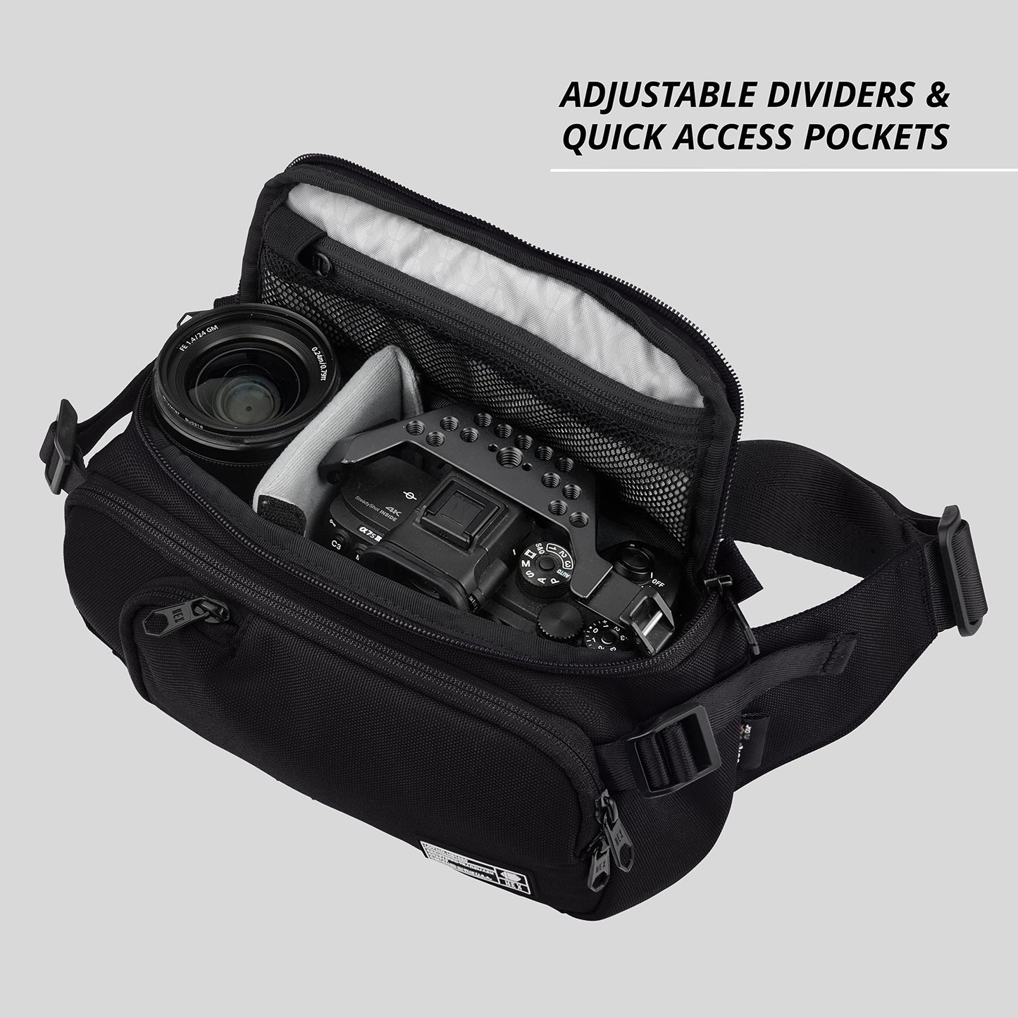 HEX Ranger Camera Mini Sling, Lightweight Water Resistant Mirrorless Camera Sling with YKK Zippers, Interior Dividers, Adjustable Load Straps & More