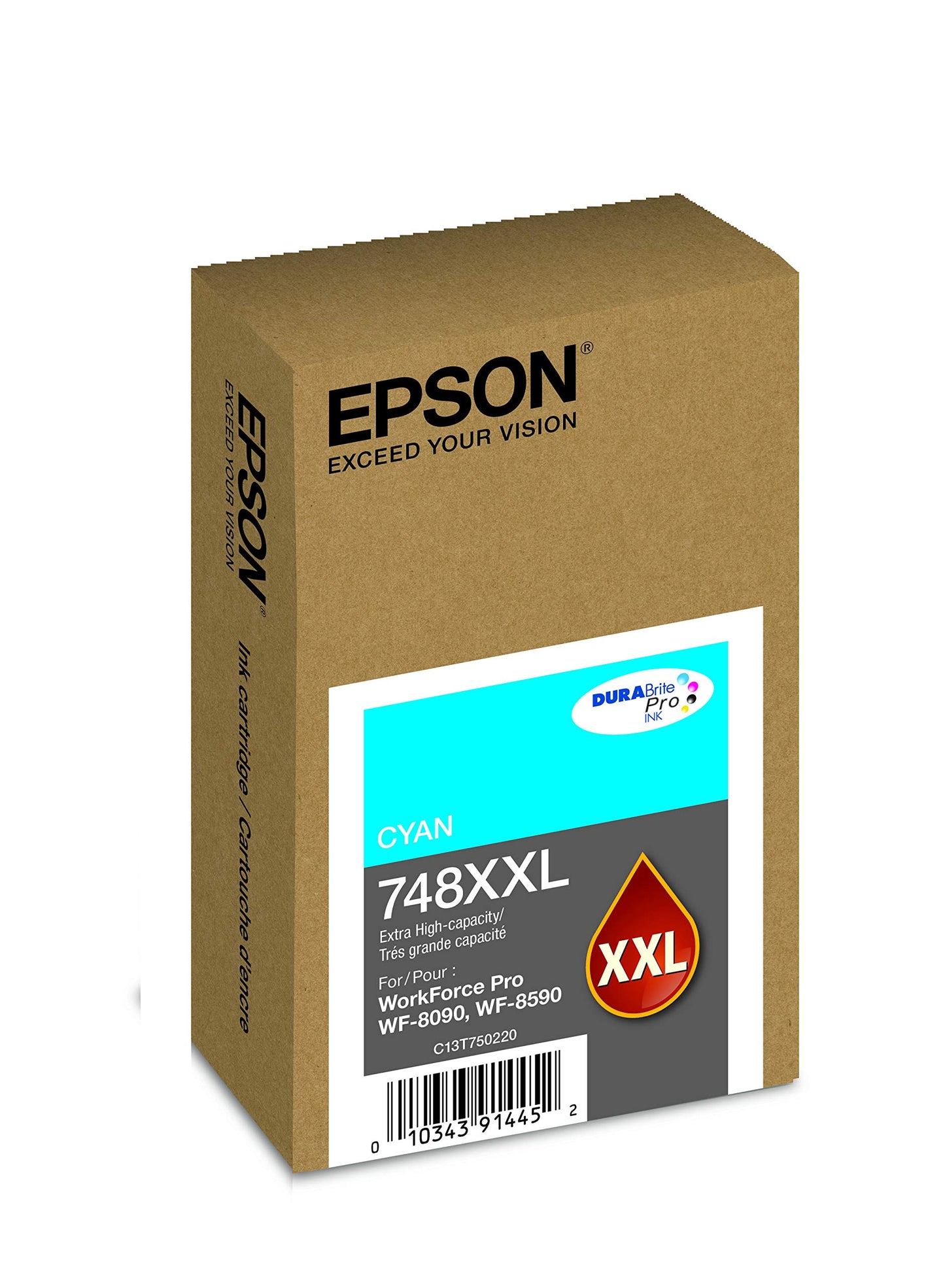 EPSON 748 DURABrite Pro Ink High Capacity Cyan Cartridge (T748XXL220) Works with WorkForce WF-6590, 8590, 6090, 8090