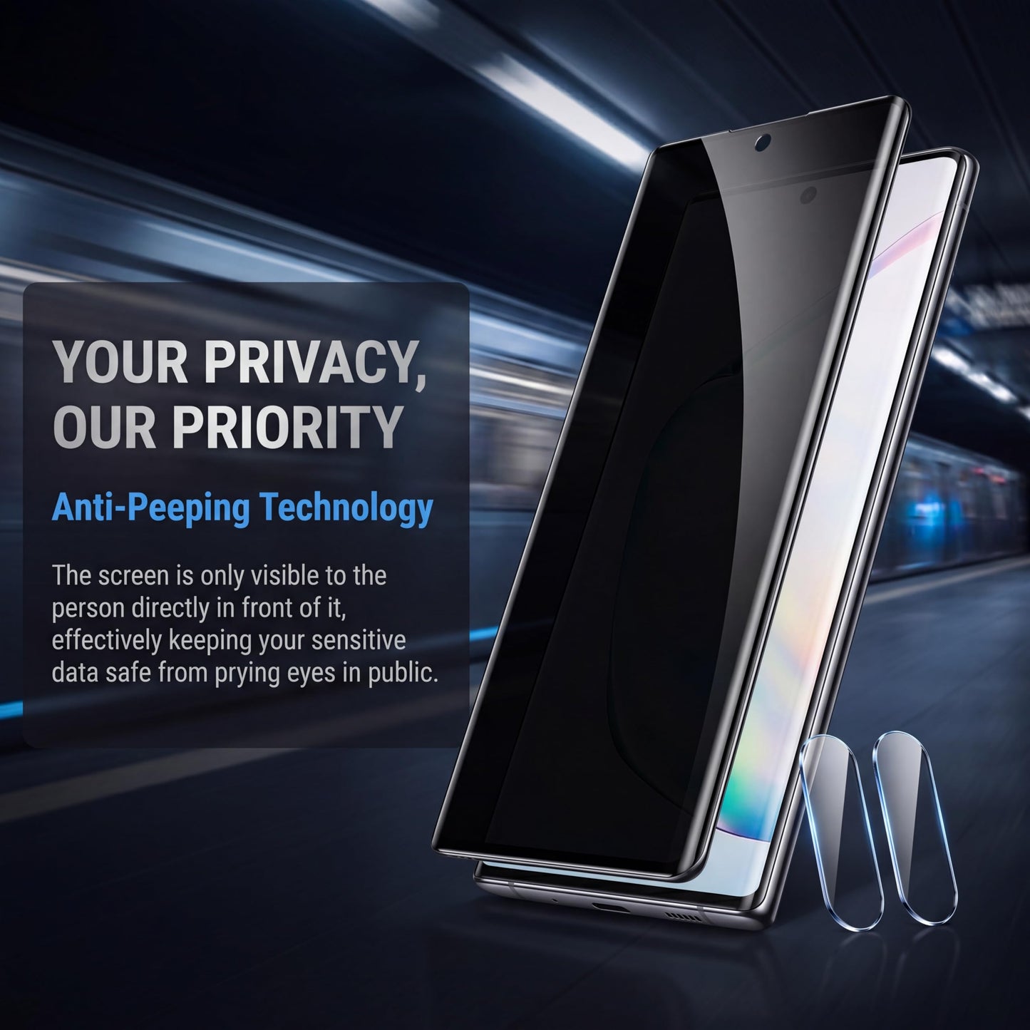 2+2 Pack Galaxy Note 10 Plus Privacy Screen Protector , Anti Spy Tempered Glass 9H Hardness ,2 Pack Camera Lens Protector, 3D Curved Full Screen