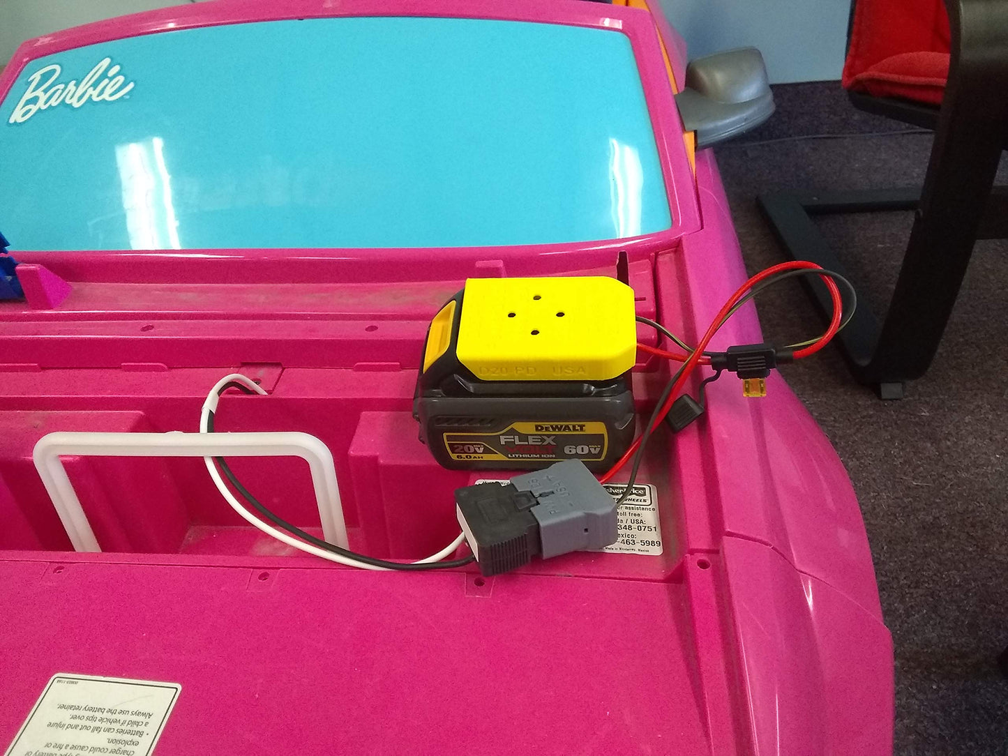 PW-D20F Adapter. Compatible with Power Wheels 12V Vehicle and Compatible with DeWalt D20 Litihium 20V Battery with Fuses USA