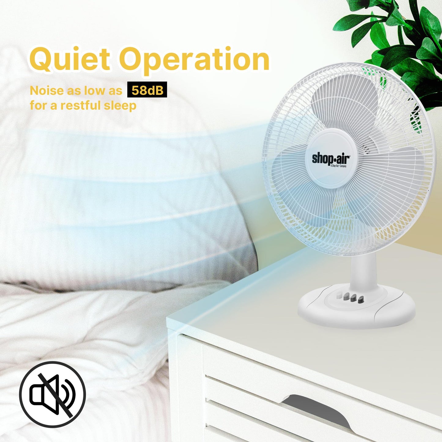 Shop-Air 16" Oscillating Table Fan, 3 Speeds, High-Velocity, Quiet & Powerful Air Circulation, 70° Adjustable Head Tilt,Ideal for Home, Bedroom or