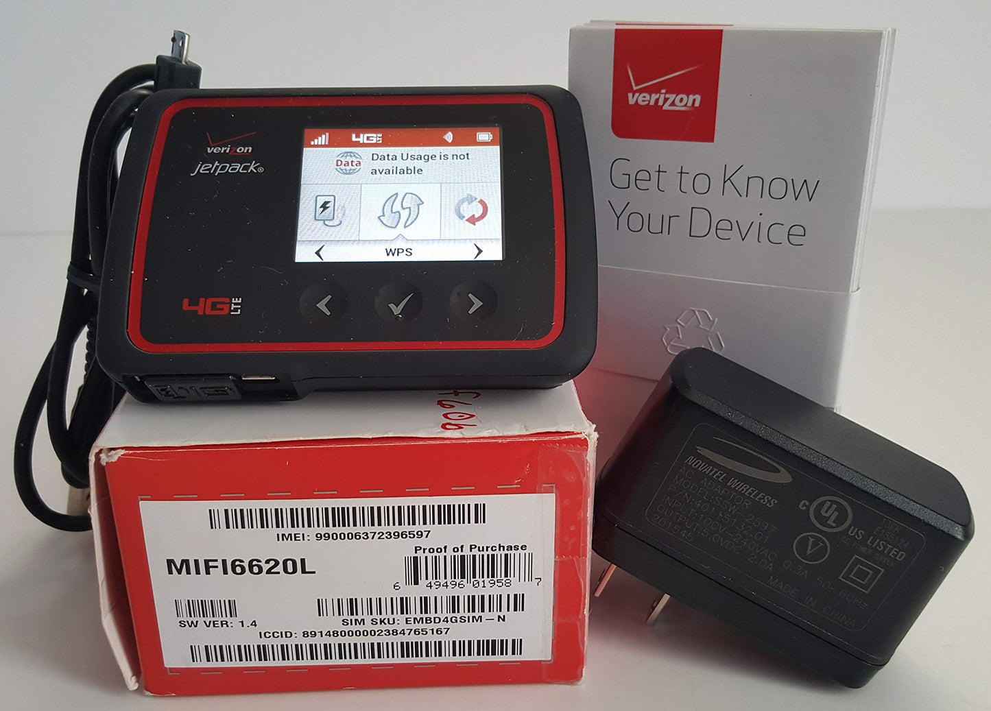 Verizon Jetpack MiFi 6620L - 4G LTE - LTE Band 13/4 (700/1700 MHz), CDMA/1xEVDO Rev. A (800/1900 MHz); Global Network: EDGE/GSM (850/900/1800/1900)