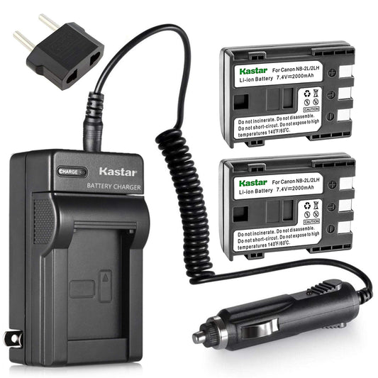 Kastar Battery (2-Pack) and Charger Kit for Canon NB-2L NB-2LH NB-2L12 NB-2L14 NB-2L24 BP-2L5 BP-2LH work with Canon DC301 DC310 DC320 DC330 DC410