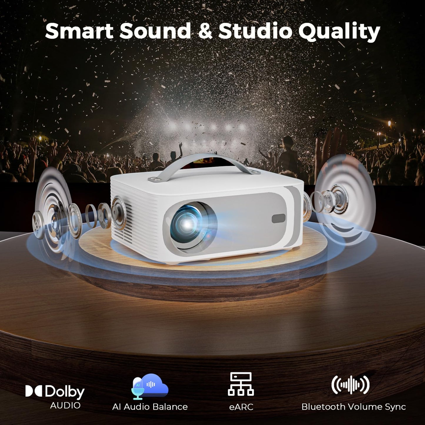 [Official-Apps & 2500 ANSI & 35W Dolby Audio] Outdoor-Projector-4k with WiFi and Bluetooth,AI Movin 2.0 OS Smart Projector,AI Auto Focus HDR10+