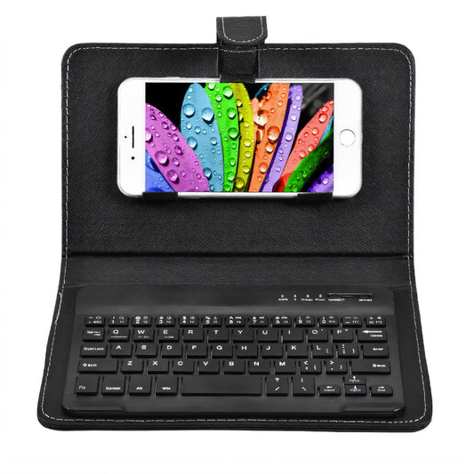 V BESTLIFE Portable Bluetooth Keyboard with Leather Case, Universal Keyboard with Portfolio Flip Case and Stand, Cover with for 4.5''-6.8'' iOS