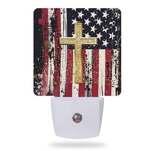 AOWULA Night Light Plug into Wall,American Flag Cross Night Light with Dusk to Dawn Sensor Night Light for Kid Girls Boys Women Men Room