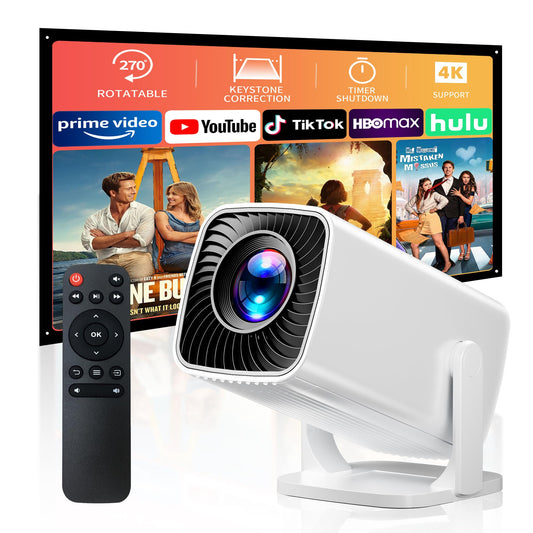 Mini Projector, Portable Projector 4K Support, Full HD 1080P Outdoor Projector, 270° Rotation Movie Projector, Compatible with Smartphone, TV Stick