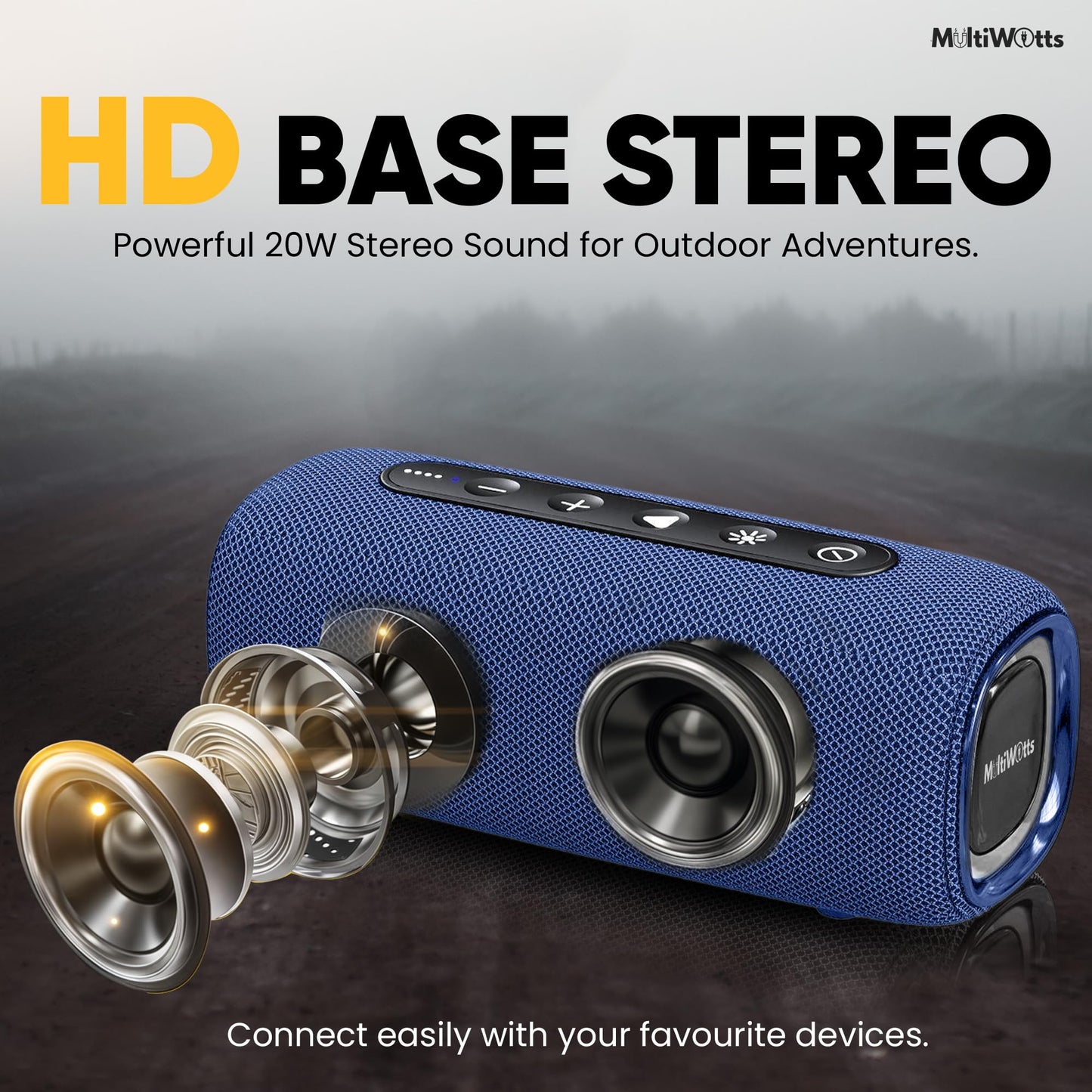 MultiWatts Portable Bluetooth Speaker: IPX5 Waterproof, 20W Dolby Stereo Sound, Deep Bass, Upto 25H Playtime, LED Lights, TWS Pairing, BT5.3,