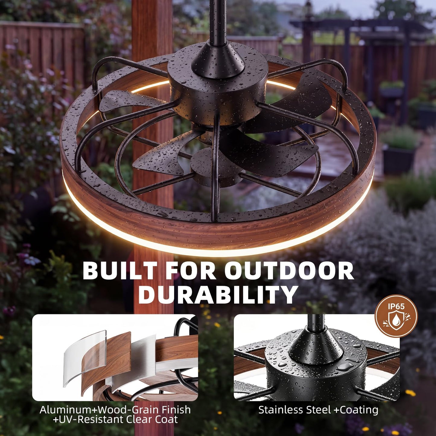 Heromind Farmhouse Gazebo Fan with Light, 20" Plug-in Gazebo Ceiliing Fan with App/Remote Control, Outdoor Ceiling Fan with Light IP65 Waterproof, 3