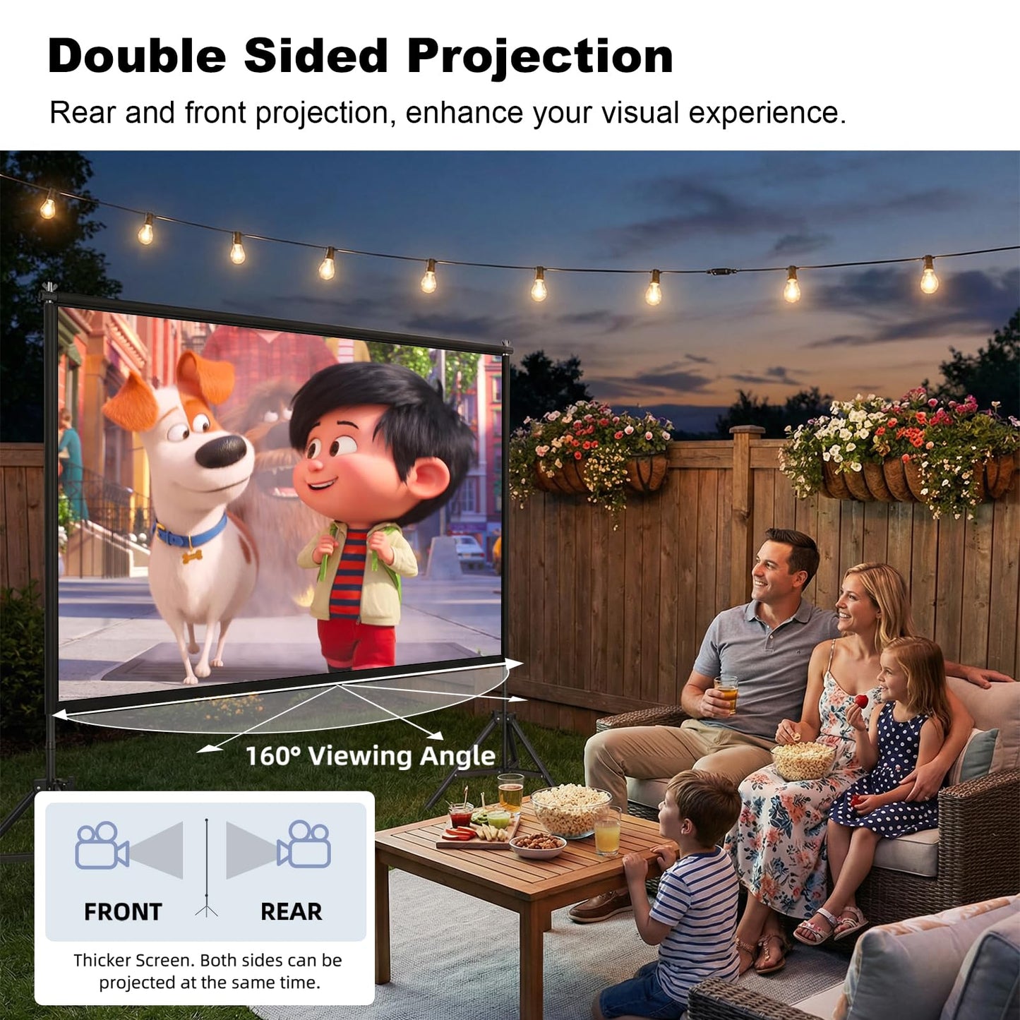 Projector Screen with Stand, Wootfairy 120 inch Portable and Foldable Indoor Outdoor Projection Screen 16:9 4K HD Rear Front Wrinkle-Free Movie Screen