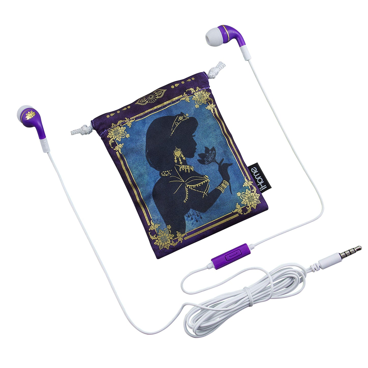 eKids Disney Princess Jasmine Earbud & in-Ear Headphones, Aladdin Wired Earbuds with Microphone, Ear Buds with Pouch for Fans of Aladdin Merch…