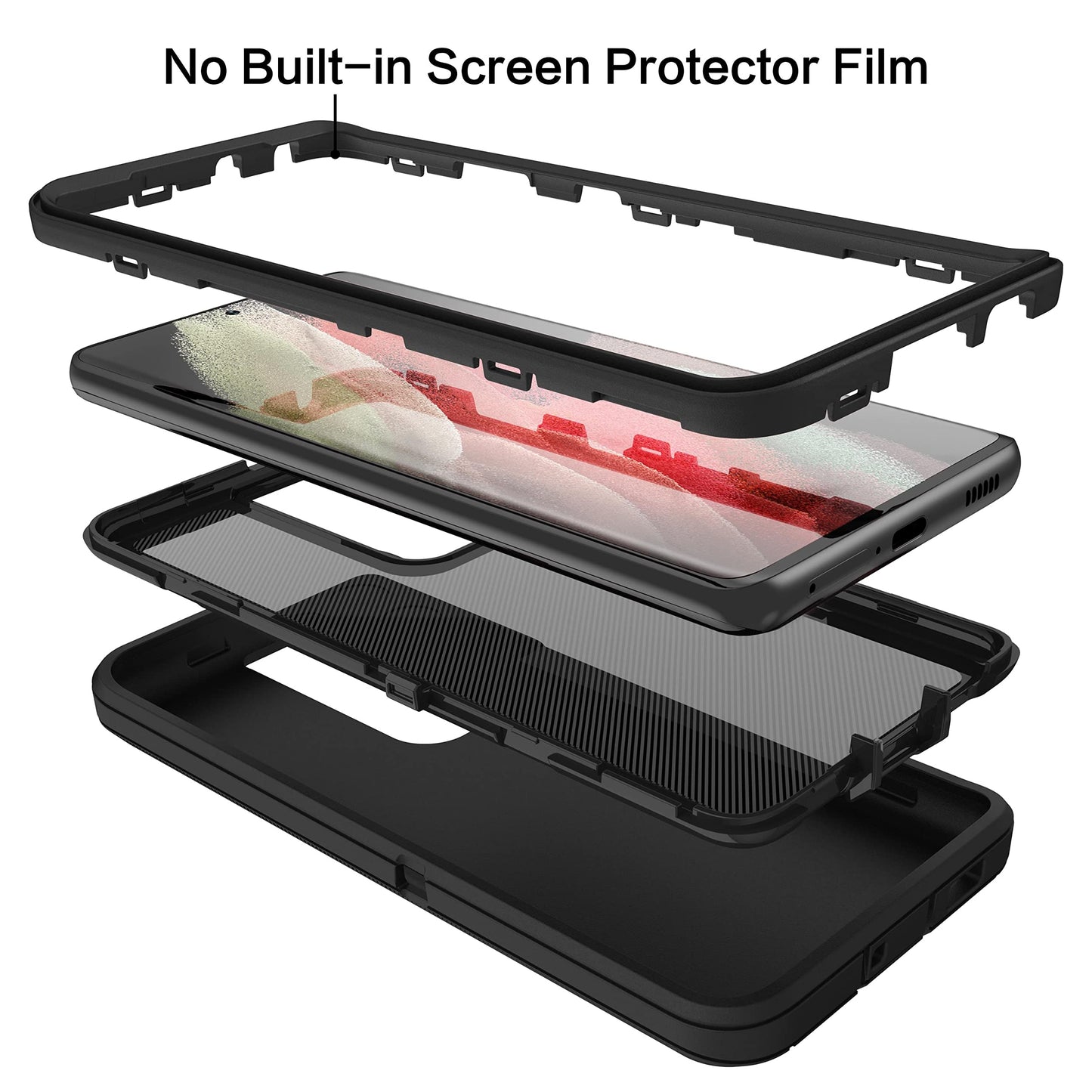 MXX Case Compatible with Galaxy S21 Ultra Case, 3-Layer Super Full Heavy Duty Body Bumper Cover/Shock Protection/Dust Proof, Designed for Samsung