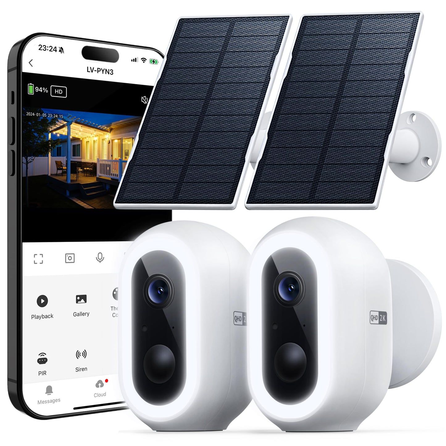 Laview 2K Solar Security Cameras Wireless Outdoor, Rechargeable Battery Wifi Cameras for Home Security with Spotlight Color Night Vision,Siren