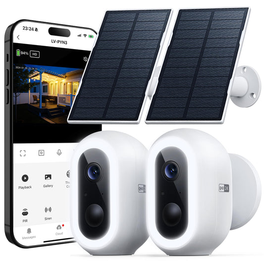 Laview 2K Solar Security Cameras Wireless Outdoor, Rechargeable Battery Wifi Cameras for Home Security with Spotlight Color Night Vision,Siren