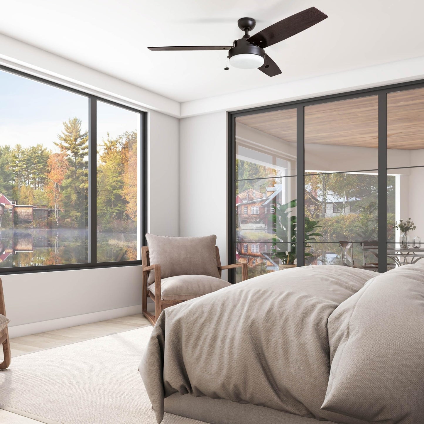 Prominence Home Statham, 52 Inch Contemporary Indoor LED Ceiling Fan with Light, Pull Chain, Dual Mounting Options, Modern Dual Finish Blades