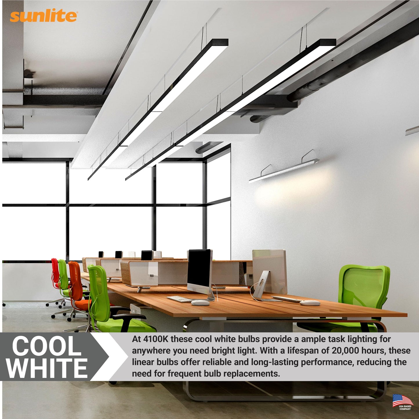 Sunlite 30258 F54T5/841/HO 4 Foot T5 Linear Fluorescent Lamp, 54 Watts, 5000 Lumens, 4100K Cool White, Miniature G5 Bi-Pin Base, High Performance