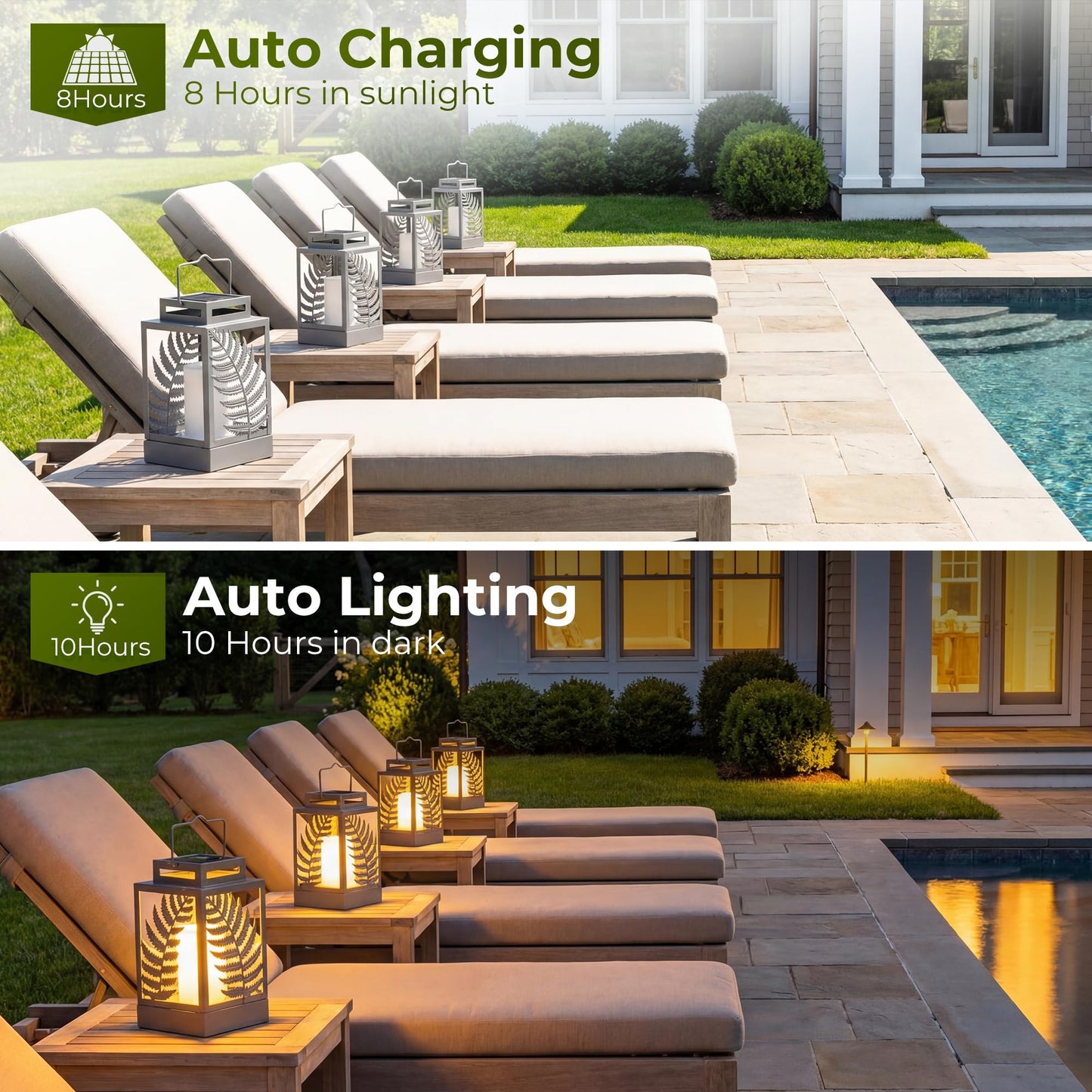 Walensee Solar Lights Outdoor with Flickering Flame (2Pack Grey) Upgrade Metal Solar Powered Lantern Landscape Leaf Decorative Hanging Lighting