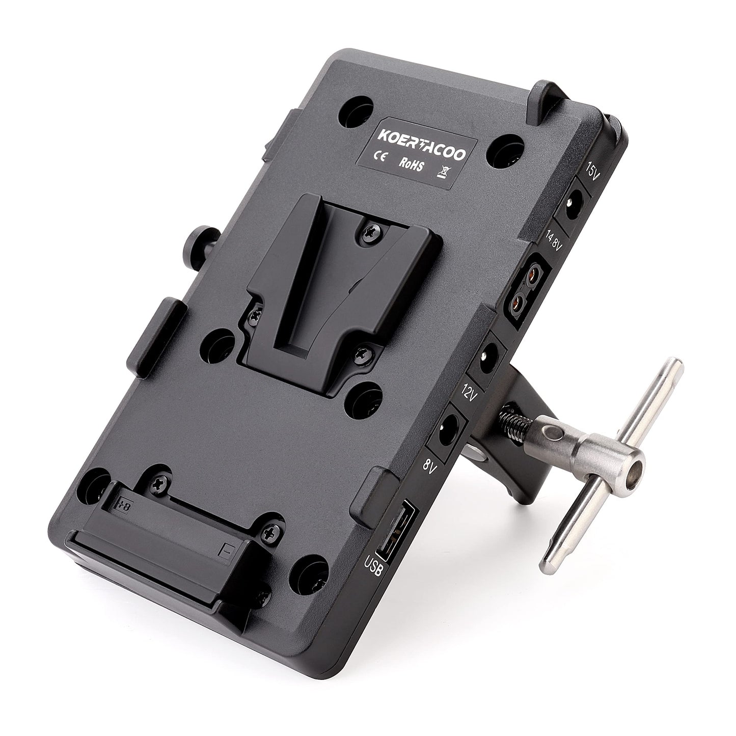 KOERTACOO V-Mount Lock Battery Plate Power Supply Adapter + Super Clamp for Lighting Stand,Tripod, Support Rod.with D-TAP/DC/USB Power Output