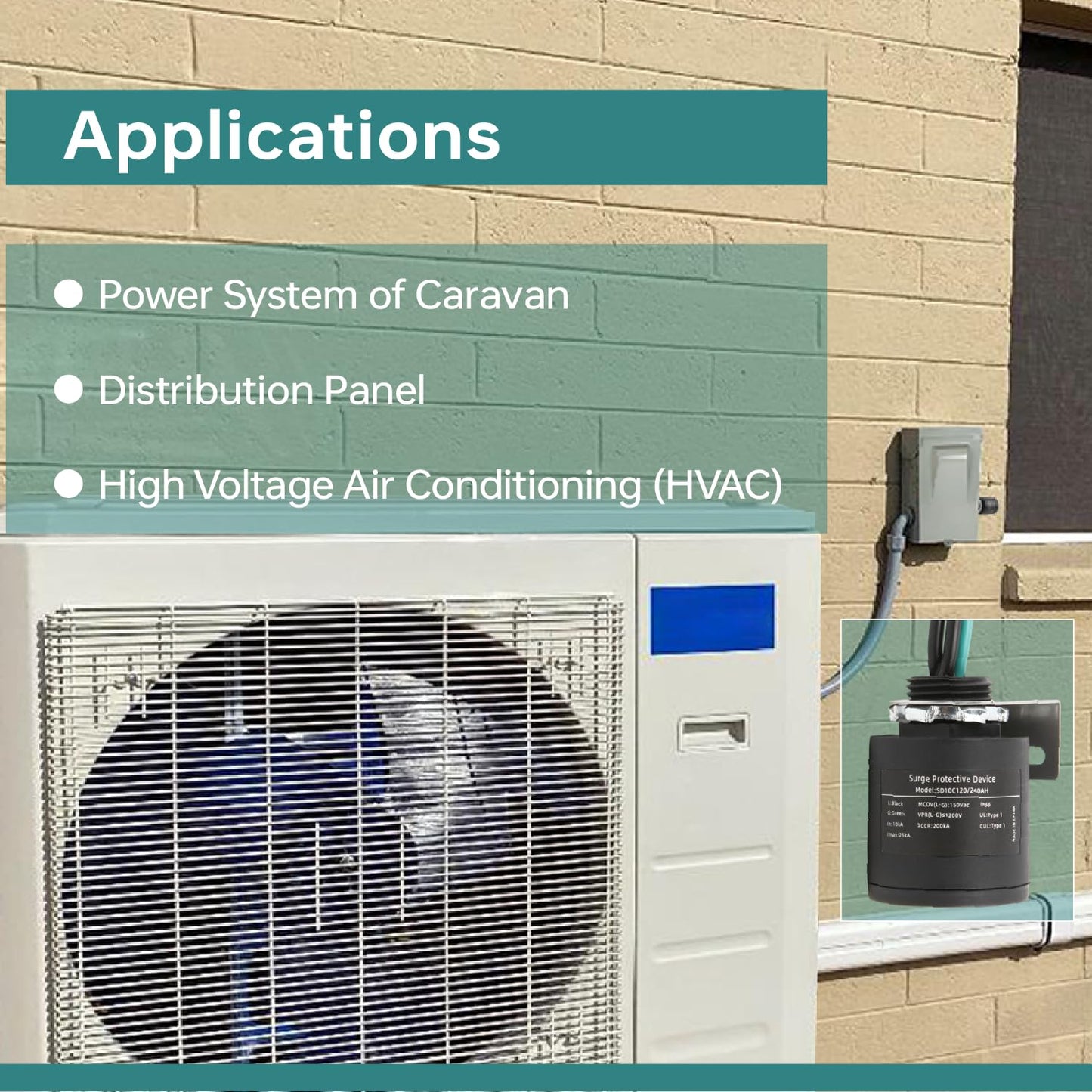 WeCooper 120/240VAC Universal HVAC Surge Protective Device,Type 1 SPD,25KA,IP66,SCCR 200KA,TFMV Technology,1-Phase,3-Wire, UL1449 4th,Ultimate