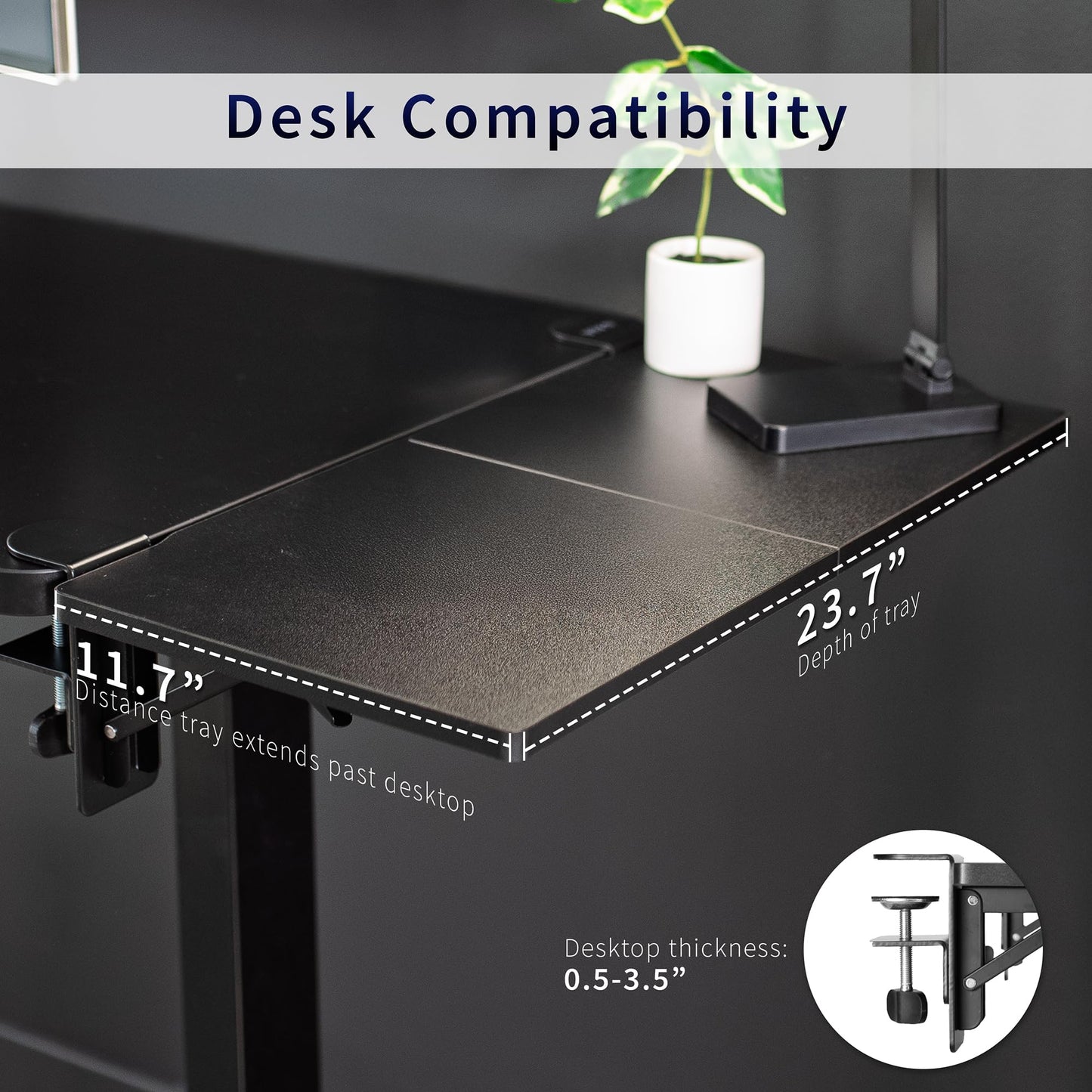VIVO Clamp-on 24 x 12 inch (14 Including Clamps) Desk Extender, Wrist Support, Foldable Keyboard Tray, Table Mount for Sit Stand Desks, Black