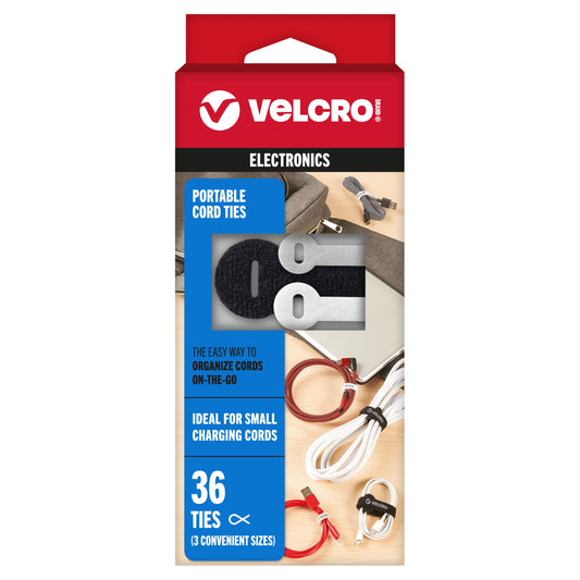 VELCRO Brand Portable Cord Organizer Ties | Organize Headphone Wires, Charging Cables, Power Cords in Backpacks Briefcases and Travel Bags | 3 Sizes