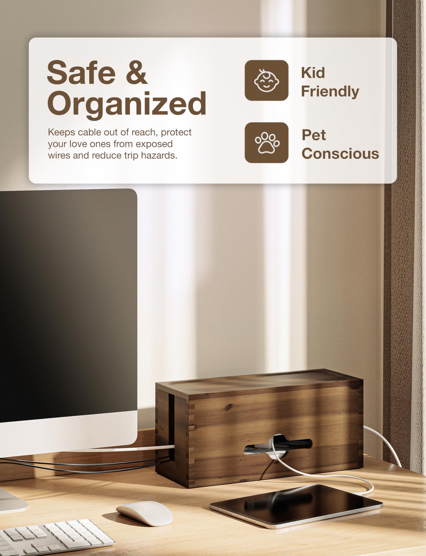 TIDITA Acacia Large Cable Management Box - 15" L Cord Box Hider, Power Strip Box for Office - Cable Hider Box, Surge Protector Box - Wire Box Hider