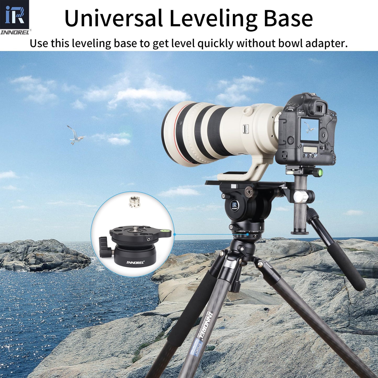 INNOREL Tripod Leveling Base, LB60 Leveling Base Half Ball with Offset Bubble Level and Bubble Level Bag for Canon, Nikon and Other DSLR Cameras
