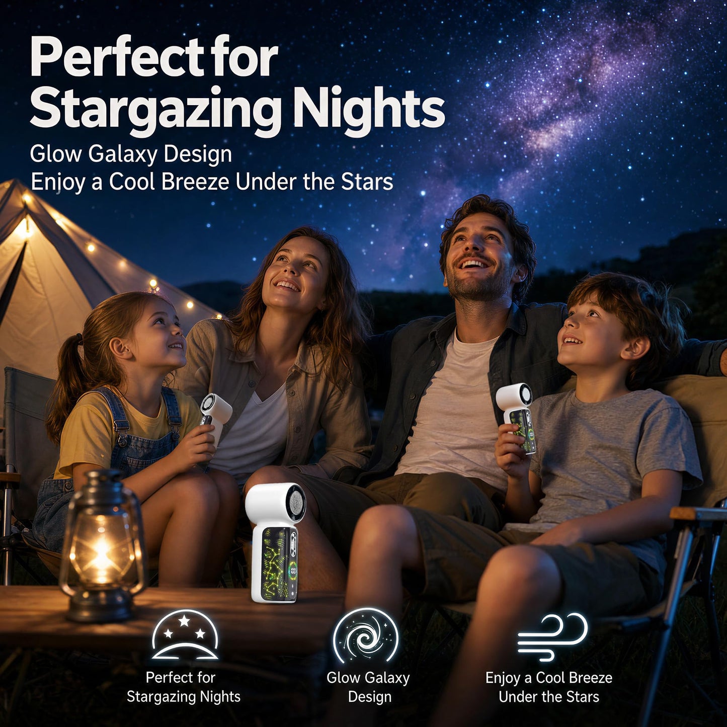 Pawvita Galaxy LED Handheld Fan with Star Animation, Ice Cooling 16°C