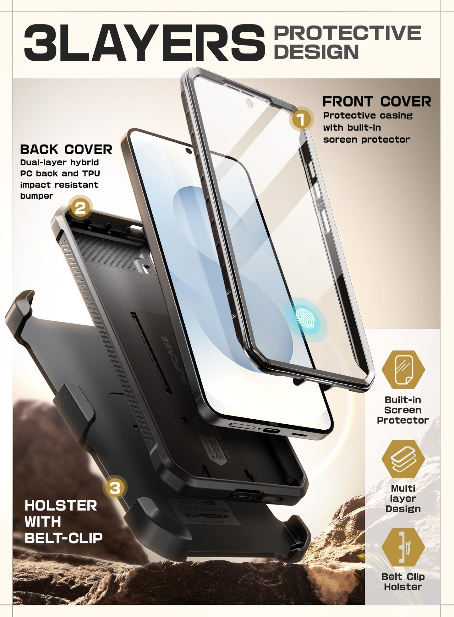 SUPCASE for Samsung Galaxy S25 Case with Stand, Unicorn Beetle Pro, Black