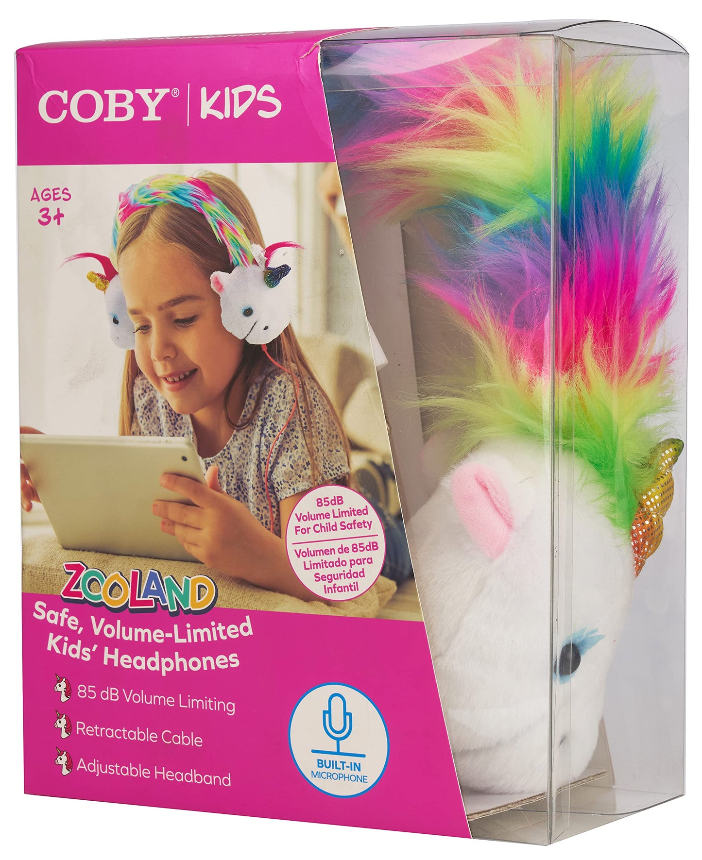 Coby Zooland Wired Plush Kids’ Headphones, Portable Over-Ear Headphones with 3.5mm Jack and Built-in Splitter, Volume Limit at 85 dBs, Built-in…