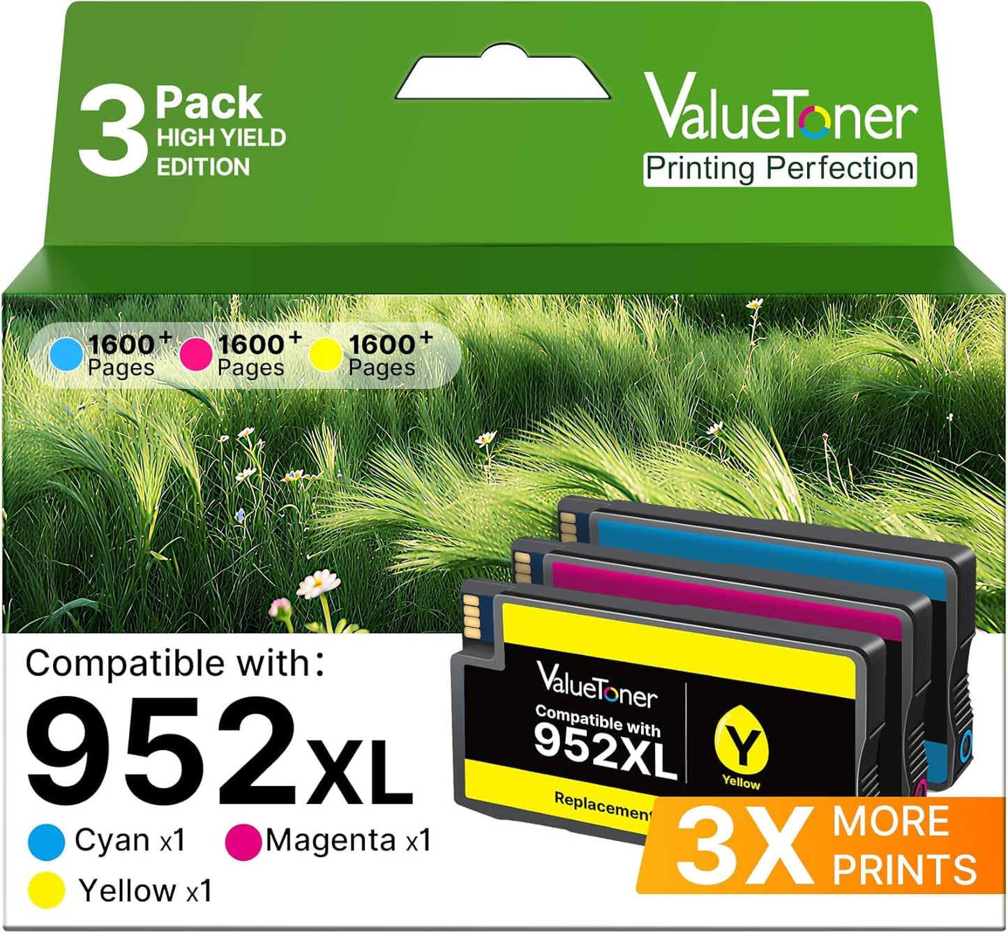 952XL Ink Cartridges Combo Pack High Yield for HP 952 XL Replacement 3-Pack