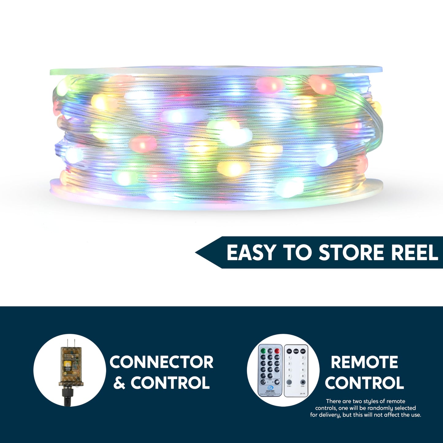 Joiedomi 600 LED Christmas Lights Outdoor,197 FT Multicolor Christmas Tree Lights with 8 Modes Timer, PVC Clear Wire String Lights with Reel