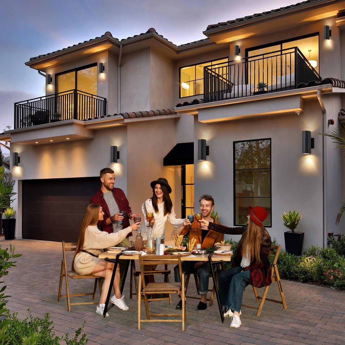 Easyusahome 4 Pack Outdoor Sconce Lights for House, Modern Exterior Wall Light Fixtures, Black Cylinder Up and Down Lights Outdoor, Anti-Rust Porch