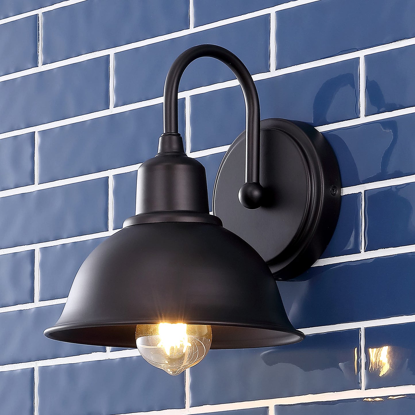 JONATHAN Y 8" Oil Rubbed Bronze Farmhouse Industrial 1-Light LED Vanity Wall Sconce for Bathroom Mirror Kitchen, Metal Shade, Dimmable Vintage