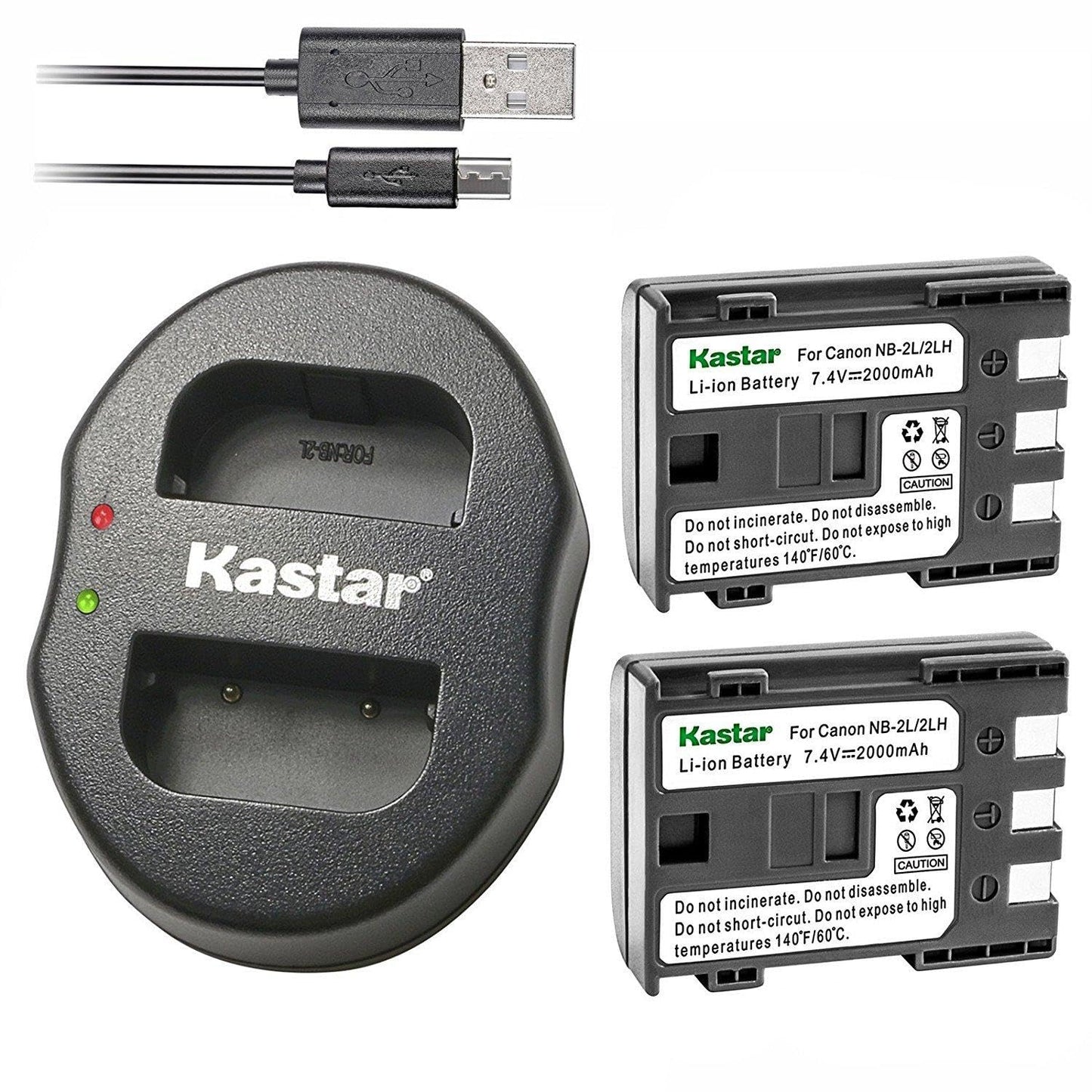 Kastar Battery x2 + Dual USB Charger forCanon BP-2LH, iVIS DC420 Elura 90 EOS 400D Digital Rebel XTi FVM200 iVIS HV30 Optura 500 PowerShot G9 S80
