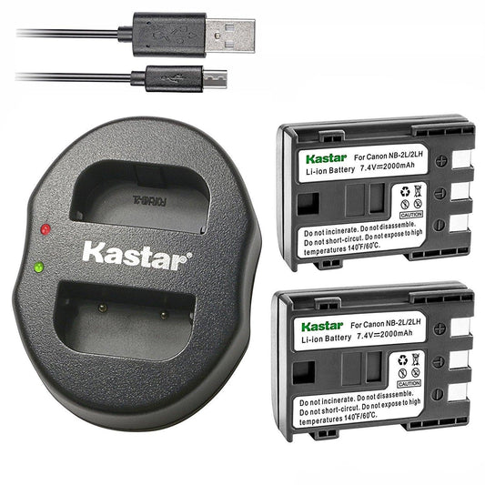Kastar Battery x2 + Dual USB Charger forCanon BP-2LH, iVIS DC420 Elura 90 EOS 400D Digital Rebel XTi FVM200 iVIS HV30 Optura 500 PowerShot G9 S80