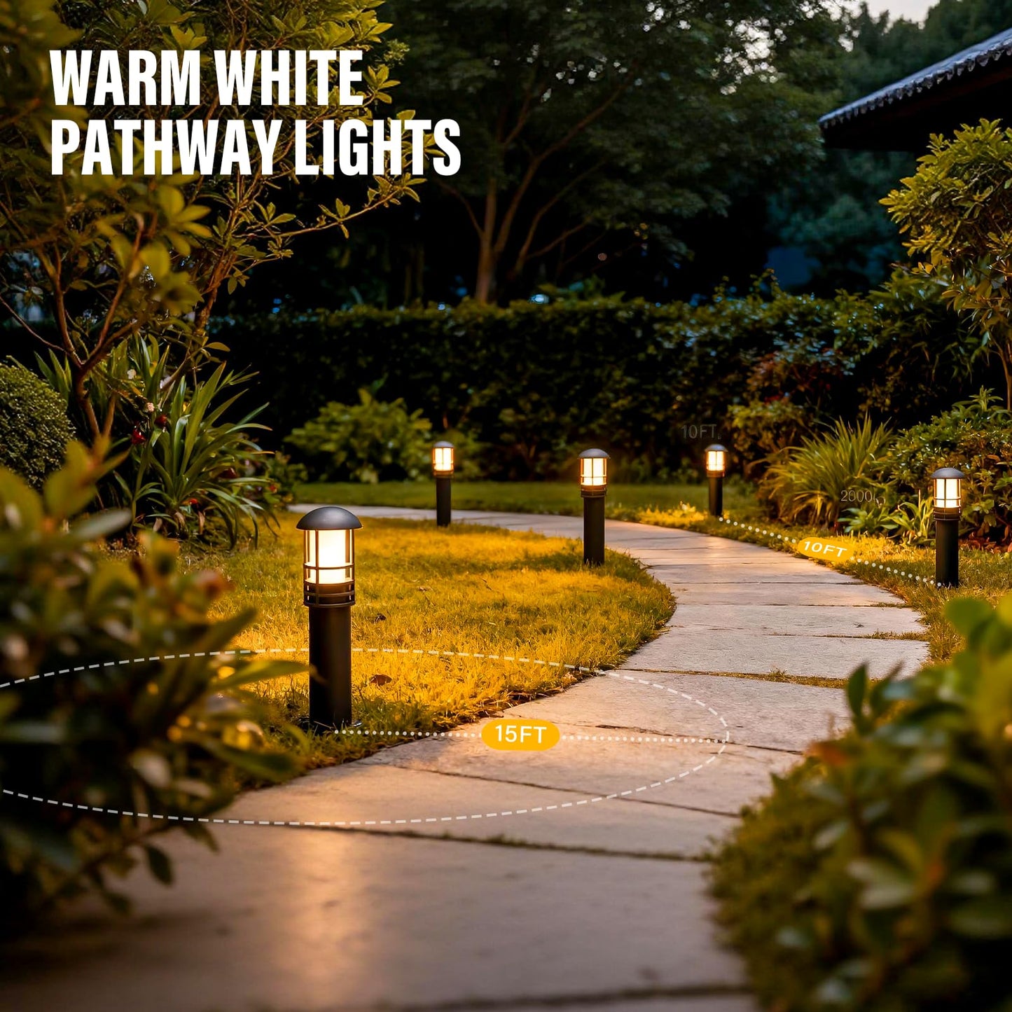 VENUS MANUFACTURING Low Voltage Bollard Lights 4PK Kits, 3W LED Outdoor Landscape Lighting 120Lumen Pathway Light 3000K Warm White Wired Walkway