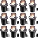 SUNVIE 12 Pack Low Voltage Landscape Lighting 12W LED Outdoor In-Ground Waterproof Shielded Well Lights Warm White Paver Lights with Wire Connectors