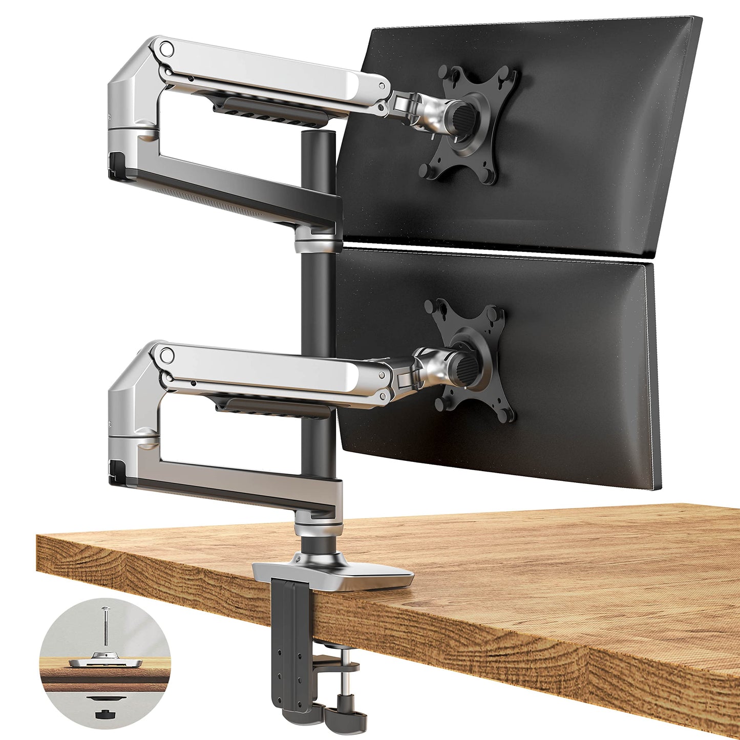 Ergounion Premium Dual Monitor Stand for Desk, High-Grade Aluminum Stacked Monitor Arm with Heavy-Duty Mechanical Spring, Adjustable Vertical Double