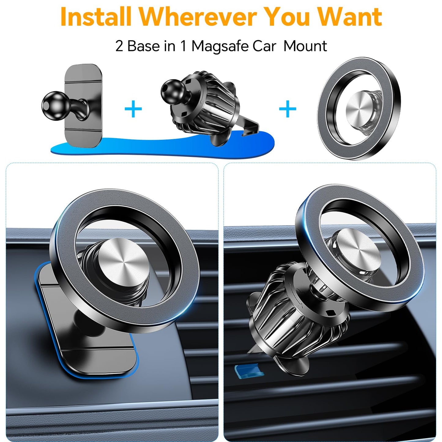 Kaistyle for Magsafe Car Mount?Strong Magnets?Magnetic Phone Holder for Car Phone Holder Mount Dash Mounted Holders Phone Holders for Your Car