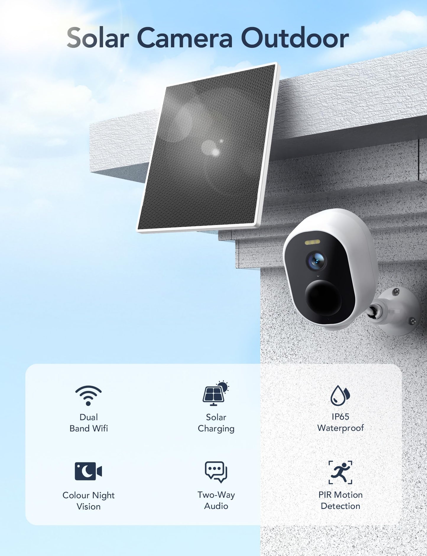 GNCC 2 Pack Solar Camera Outdoor Wireless, 5G & 2.4GHz WiFi, 2K Battery Cameras for Home Security, Color Night Vision, AI Detection, Siren Alarm