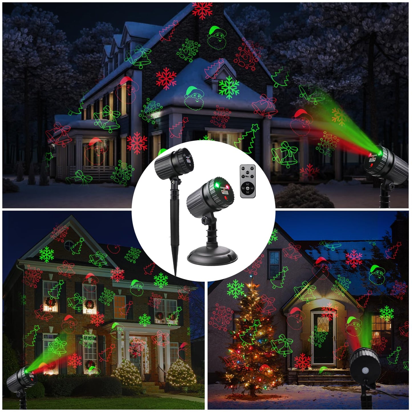 Christmas Laser Projector Lights, 8 Patterns LED Projection Lights with Remote, Landscape Projector Spotlights, Red and Green Star Show, Decoration