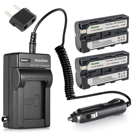 Kastar 2x Battery + Charger Replacement for Sony NP-F550 NP-F570 NP-F330 DCM-M1 DCR-SC100 DCR-TR7 DSC-CD250 DSC-D700 D-V500 EVO-250 GV-A100 HDR-AX2000