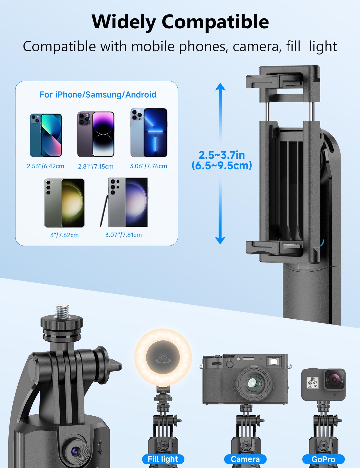 64'' Auto Face Tracking Tripod 360 Rotation with Stand, Handheld Stabilization, Aluminum Quadrapod Selfie Stick Phone Tripod with Remote Compatible